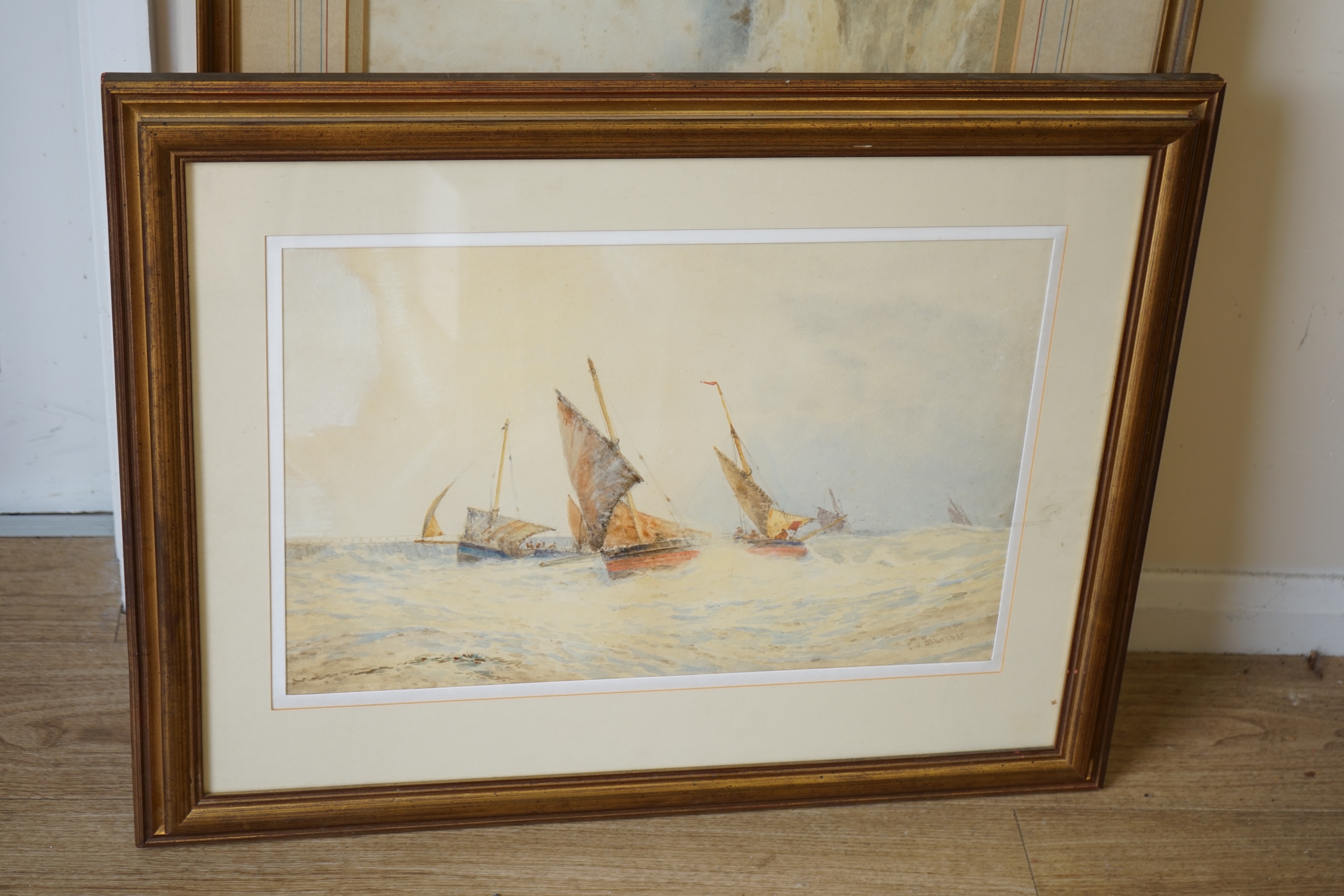 Frederick James Aldridge (1850-1933), two watercolours, Shipping scenes, each signed, largest 42 x 69cm. Condition - poor